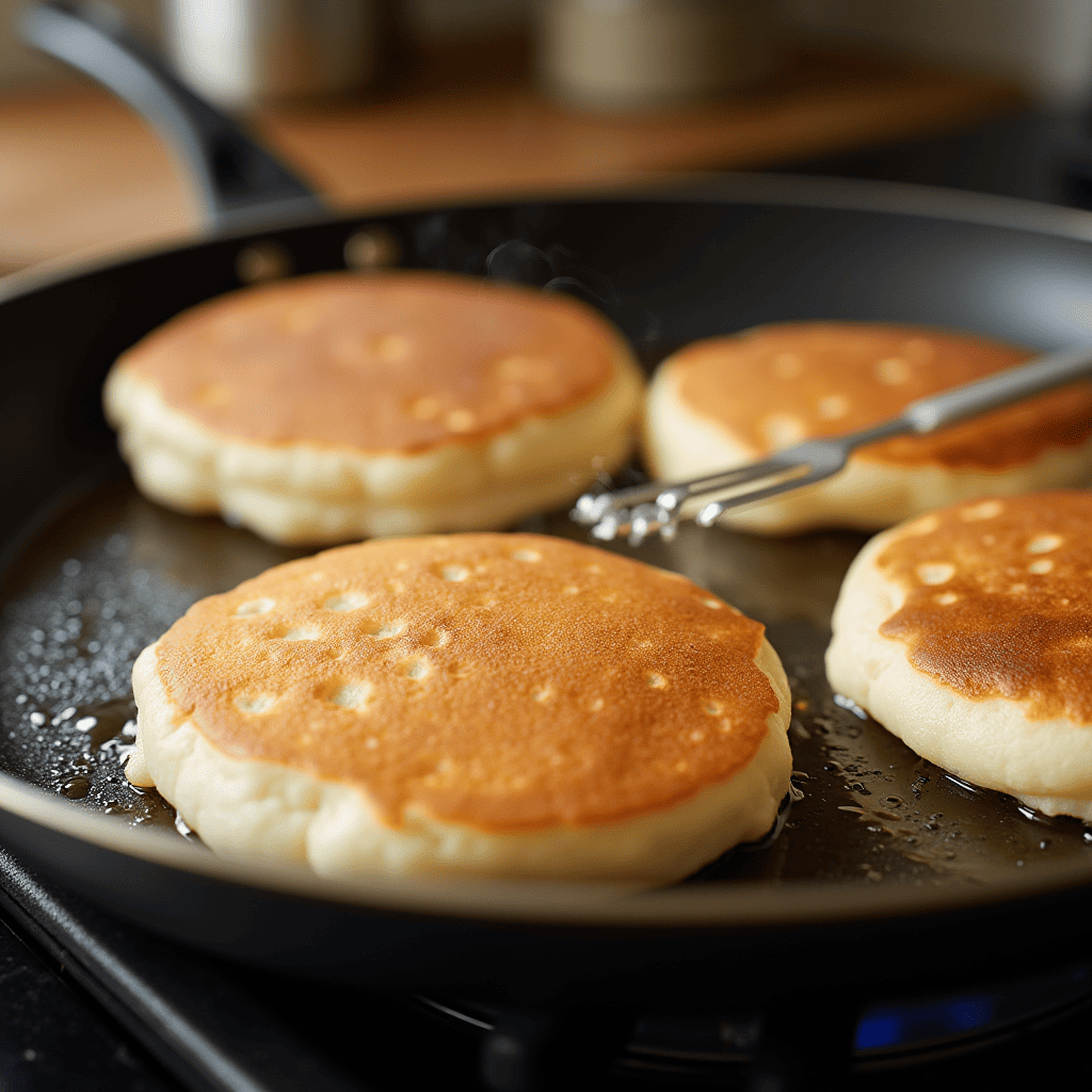 Pancakes Cooking on a Skillet